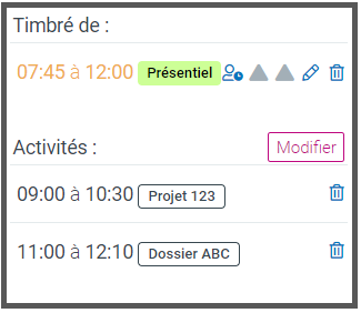 copie d'écran des activités dans l'application tipee