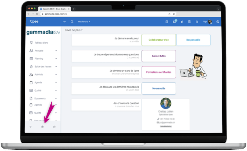 page aide de l'application tipee
